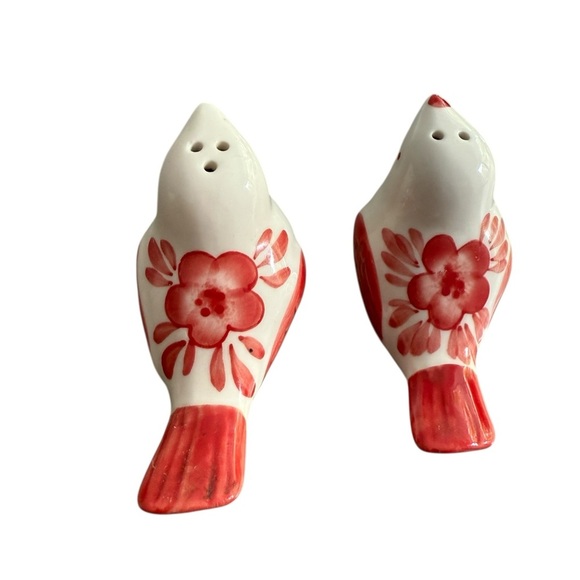Anthropologie Red and White Ceramic Bird Salt and Pepper Shakers - Picture 2 of 4